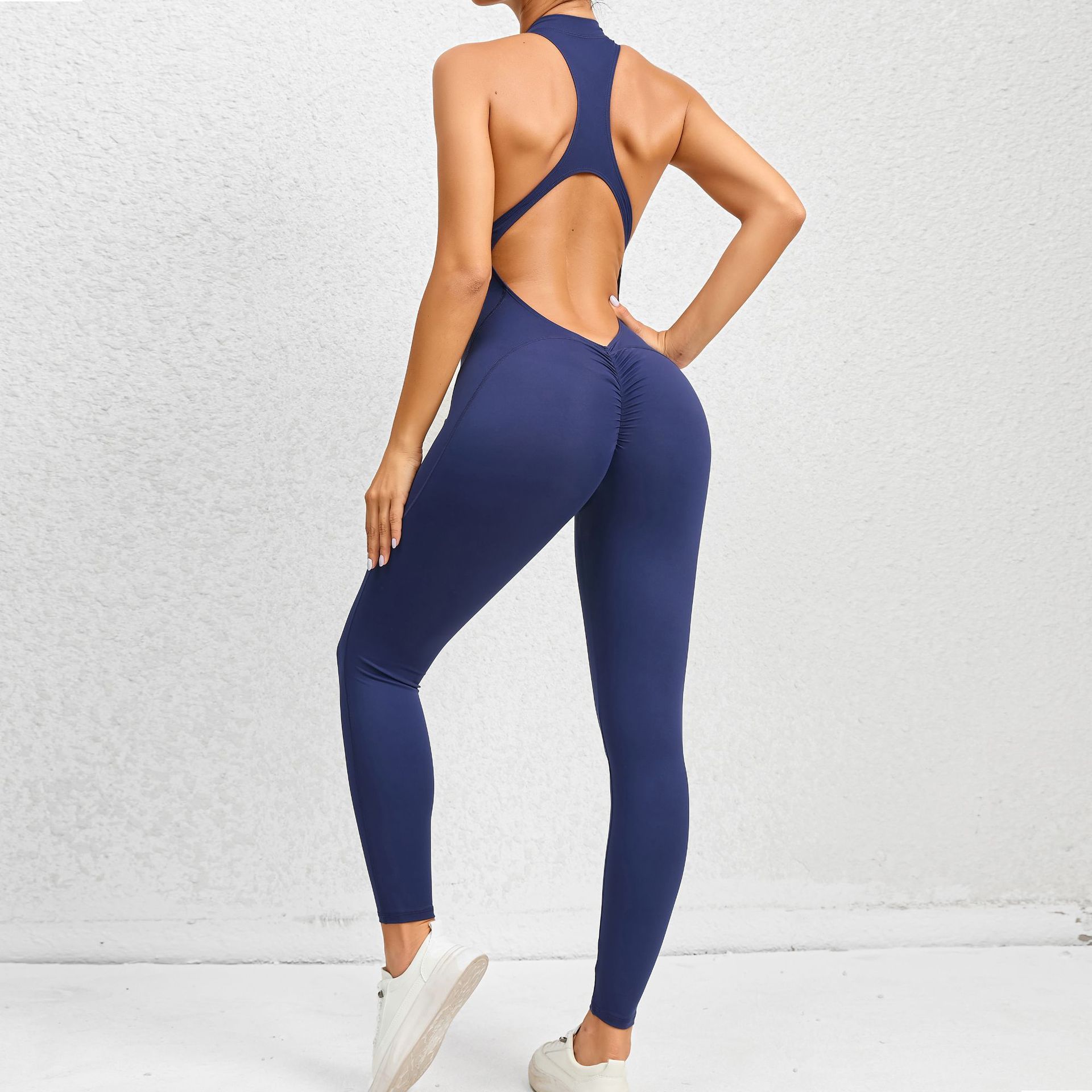 Women's Tummy Control Zippered Yoga Jumpsuit - Butt-Lifting Seamless Activewear for Fitness & Gym